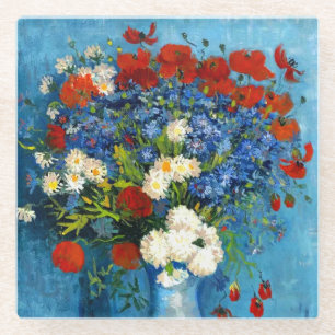 Van Gogh Vase mit Kornblumen und Pflaumen Glasuntersetzer