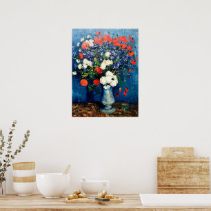 Van Gogh - Vase mit Kornblumen und Pflaumen Poster
