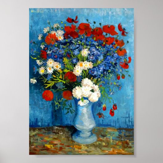 Van Gogh Vase mit Kornblumen und Pflaumen Poster (Vorne)