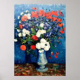 Van Gogh - Vase mit Kornblumen und Pflaumen Poster