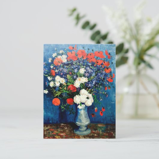 Van Gogh - Vase mit Kornblumen und Pflaumen Postkarte (Stehend Vorderseite)