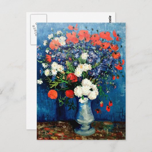 Van Gogh - Vase mit Kornblumen und Pflaumen Postkarte (Vorne/Hinten)