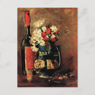 Van Gogh: Vase mit Nelken, Rose und einer Flasche Postkarte