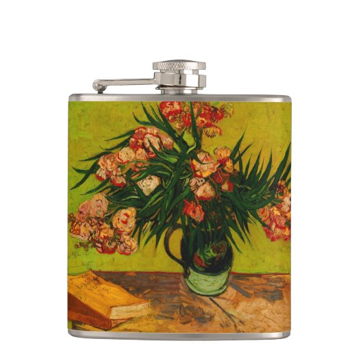Van Gogh Vase mit Oleandern und Büchern Blumenkuns Flachmann (Vorderseite)