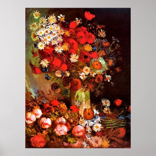 Van Gogh - Vase mit Pflücken, Kornblumen, Peonies Poster (Vorne)