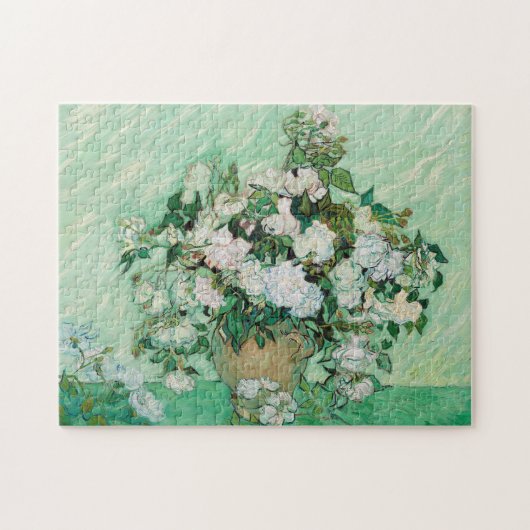 Van Gogh Vase mit rosa Rosen Blume Malerei Puzzle (Horizontal)