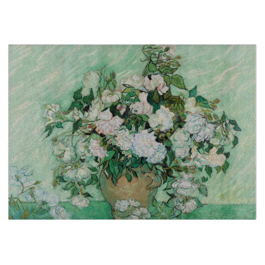 Van Gogh Vase mit rosa Rosen Blume Malerei Schneidebrett (Vorderseite)