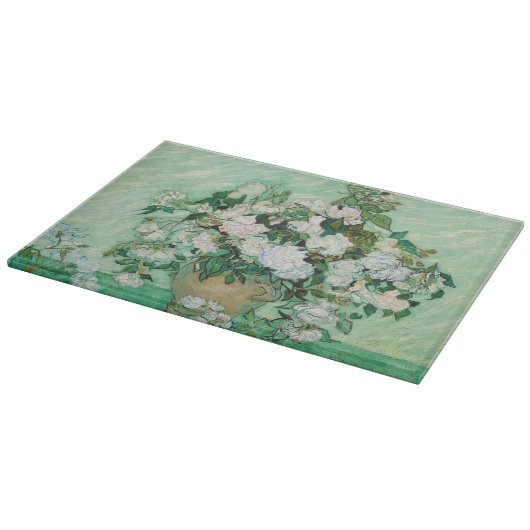 Van Gogh Vase mit rosa Rosen Blume Malerei Schneidebrett (Ecke)