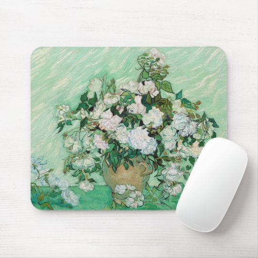 Van Gogh Vase mit rosa Rosen Blumengemälde Mousepad (Mit Mouse)