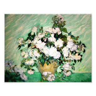 Van Gogh Vase mit rosa Rosen Print Fotodruck