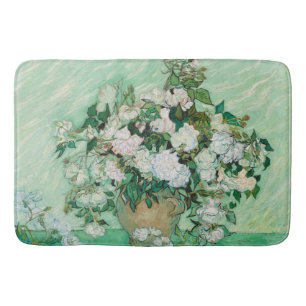 Van Gogh Vase mit rosa Rosen Vintage Blume Art Badematte