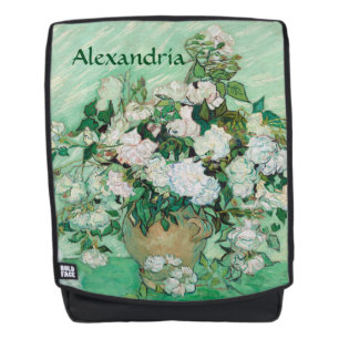 Van Gogh Vase mit rosa Rosen Vintage Blumenkunst Rucksack