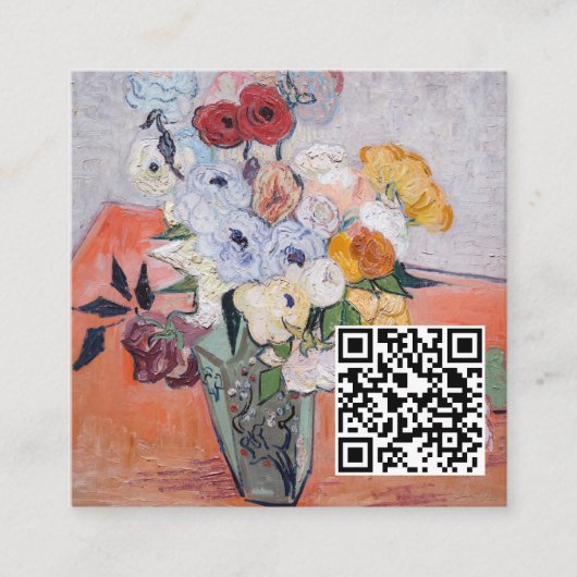 Van Gogh - Vase mit Rose und Anemonen - QR-Code Quadratische Visitenkarte (Vorderseite)