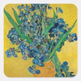 Van Gogh Vase mit Schwertlilien Klassischer Impres Quadratischer Aufkleber