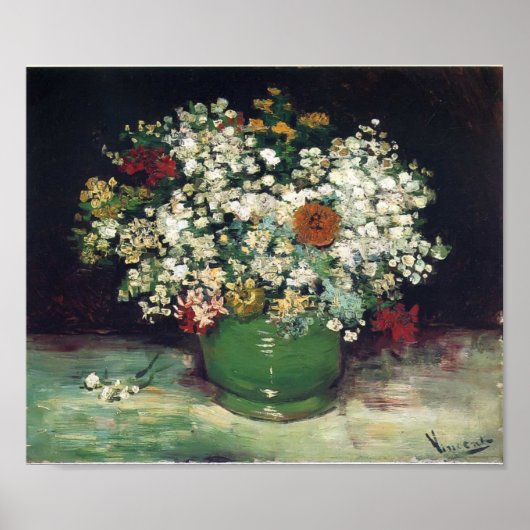 Van Gogh - Vase mit Zinnias und anderen Blume Poster (Vorne)