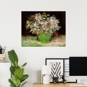 Van Gogh Vase mit Zinnias und Blume, Fine Art Poster