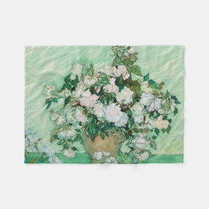 Van Gogh Vasen mit rosa Rosen Vintage-Blumenkunst Fleecedecke