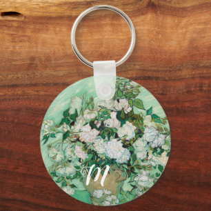 Van Gogh Vasen mit rosa Rosen Vintage Kunst Monogr Schlüsselanhänger