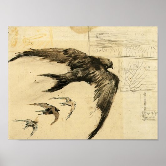 Van Gogh - Vier Swifts mit Landschaftsskizzen Poster (Vorne)