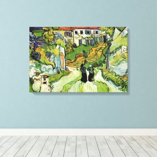 Van Gogh Village Street und Steps Auvers, Figures Leinwanddruck (Insitu (Holzboden))
