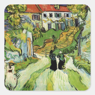 Van Gogh Village Street und Steps Auvers, Figures Quadratischer Aufkleber