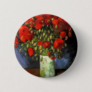 Van Gogh Vintage-Gemälde Blüten Vasen Blumen Button