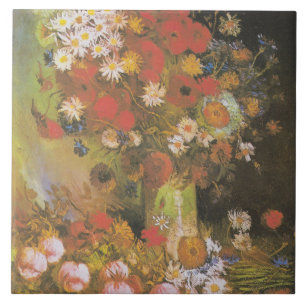 Van Gogh Vintage Pfingstrosen und Chrysanthemen Fliese