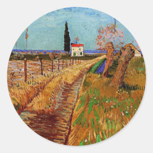 Van Gogh - Weg durch ein Feld Runder Aufkleber
