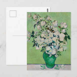 Van Gogh Weiße Rosen - Smaragd-Vase Blumenkunst Postkarte