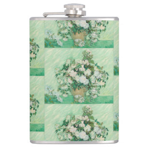 Van Gogh Weiße Rosen - Vintage Florale Kunst in Mi Flachmann