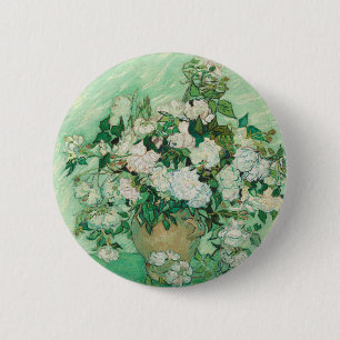Van Gogh Weiße Rosen - Vintage Mint Florale Kunst Button
