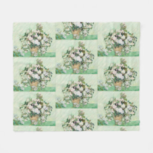 Van Gogh Weiße Rosen - Vintage Mint Florale Kunst Fleecedecke