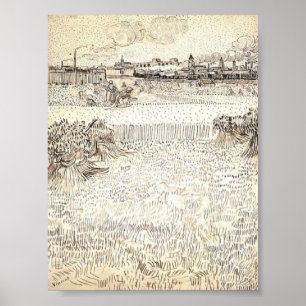 Van Gogh - Weizenfeld mit Blättern und Arles Poster