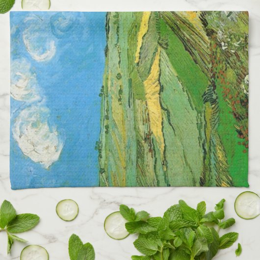 Van-Gogh-Weizenfelder bei Auvers unter Clouded Sky Geschirrtuch (Gefaltet)