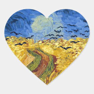 Van Gogh Weizenfelder impressionistische Malerei Herz-Aufkleber