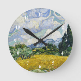 Van Gogh Wheat Field Cypresses Painting Runde Wanduhr