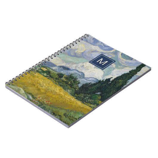 Van Gogh Wheat Field mit Cypressen Art Monogram Notizblock (Linke Seite)