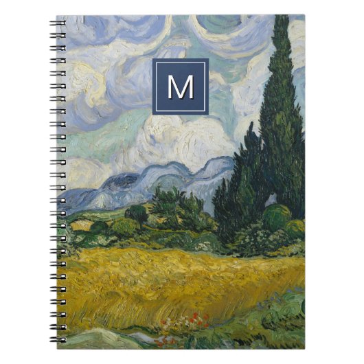 Van Gogh Wheat Field mit Cypressen Art Monogram Notizblock (Vorderseite)