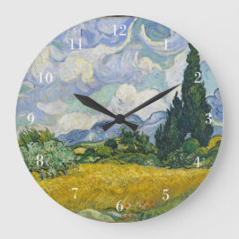 Van Gogh Wheat Field mit Cypressen Große Wanduhr