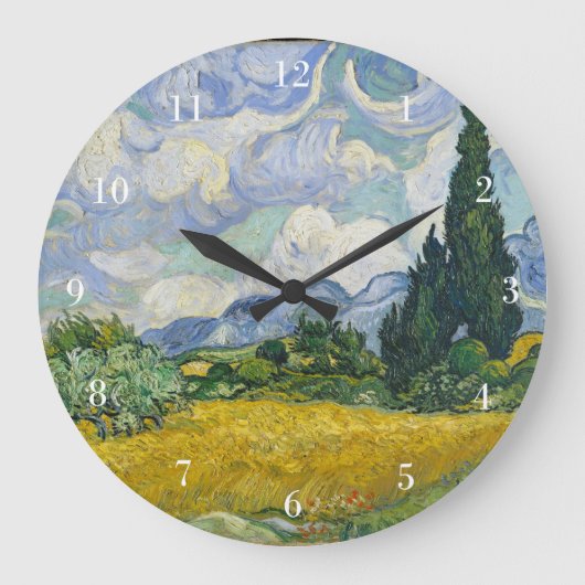 Van Gogh Wheat Field mit Cypressen Große Wanduhr (Vorderseite)