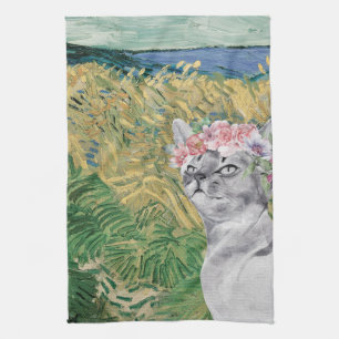 Van Gogh Wheat Field und Extravagante Katze Geschirrtuch