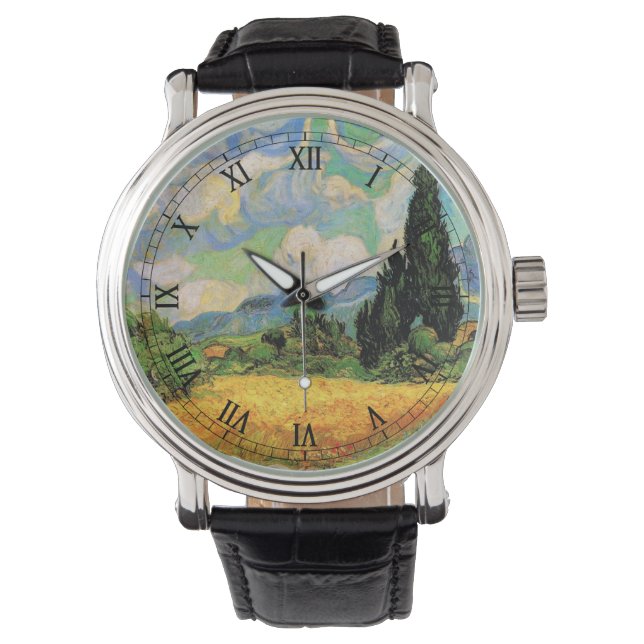 Van Gogh Wheat Field w Cypressen bei Haute Galline Armbanduhr (Vorderseite)