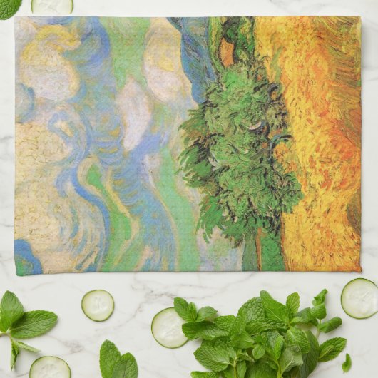 Van Gogh Wheat Field w Cypressen bei Haute Galline Geschirrtuch (Gefaltet)