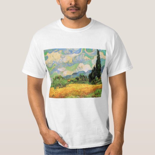 Van Gogh Wheat Field w Cypressen bei Haute Galline T-Shirt (Vorderseite)