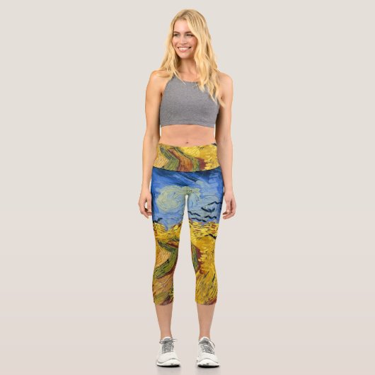 Van Gogh Wheat Fields impressionistisches Gemälde Capri Leggings (Vorderseite)