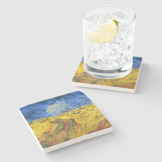 Van Gogh Wheat Fields impressionistisches Gemälde Steinuntersetzer (Seitenansicht)