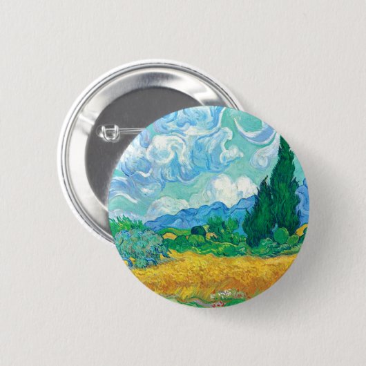 Van Gogh Wheatfield mit Zypressen Button (Vorne & Hinten)