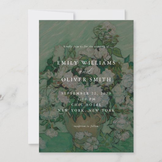 Van Gogh White Rose Flowers Floral Wedding Einladung (Vorderseite)