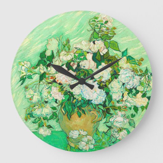 Van Gogh White Roses Große Wanduhr (Vorderseite)