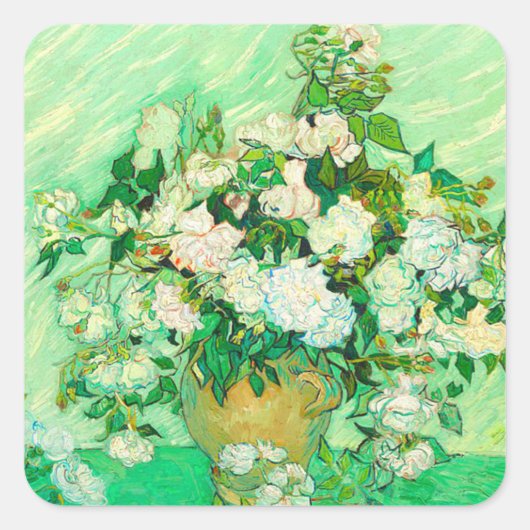 Van Gogh White Roses Quadratischer Aufkleber (Vorderseite)